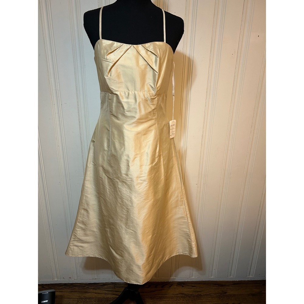 NWT Watters & Watters VTG Sz 10 Silk Champagne Midi Event Dress Bridal Glam